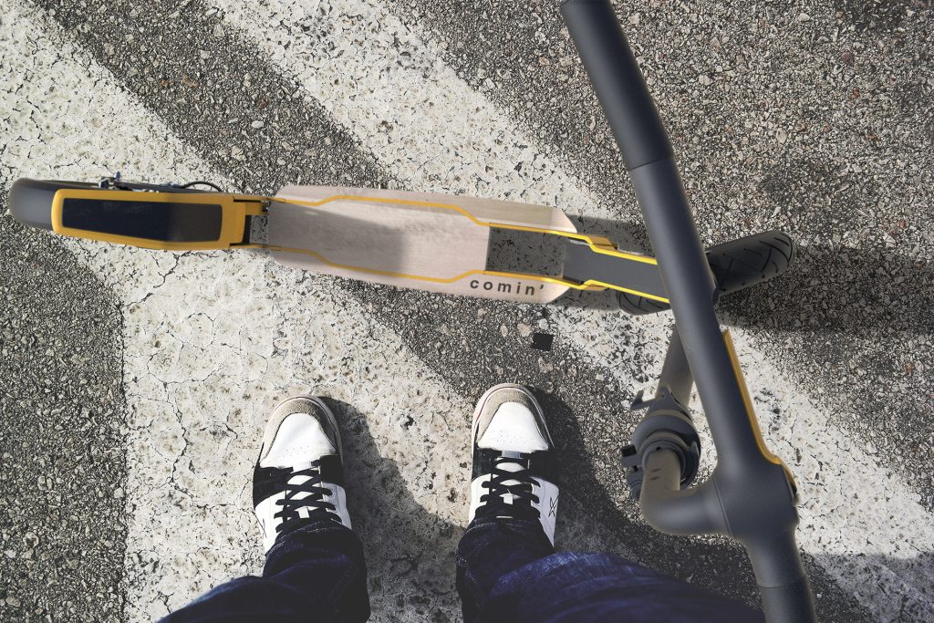 comin scooter, mobility design, prototype top view on the tarmac