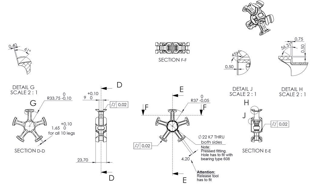 product engineering, drawing of a skate wheel part