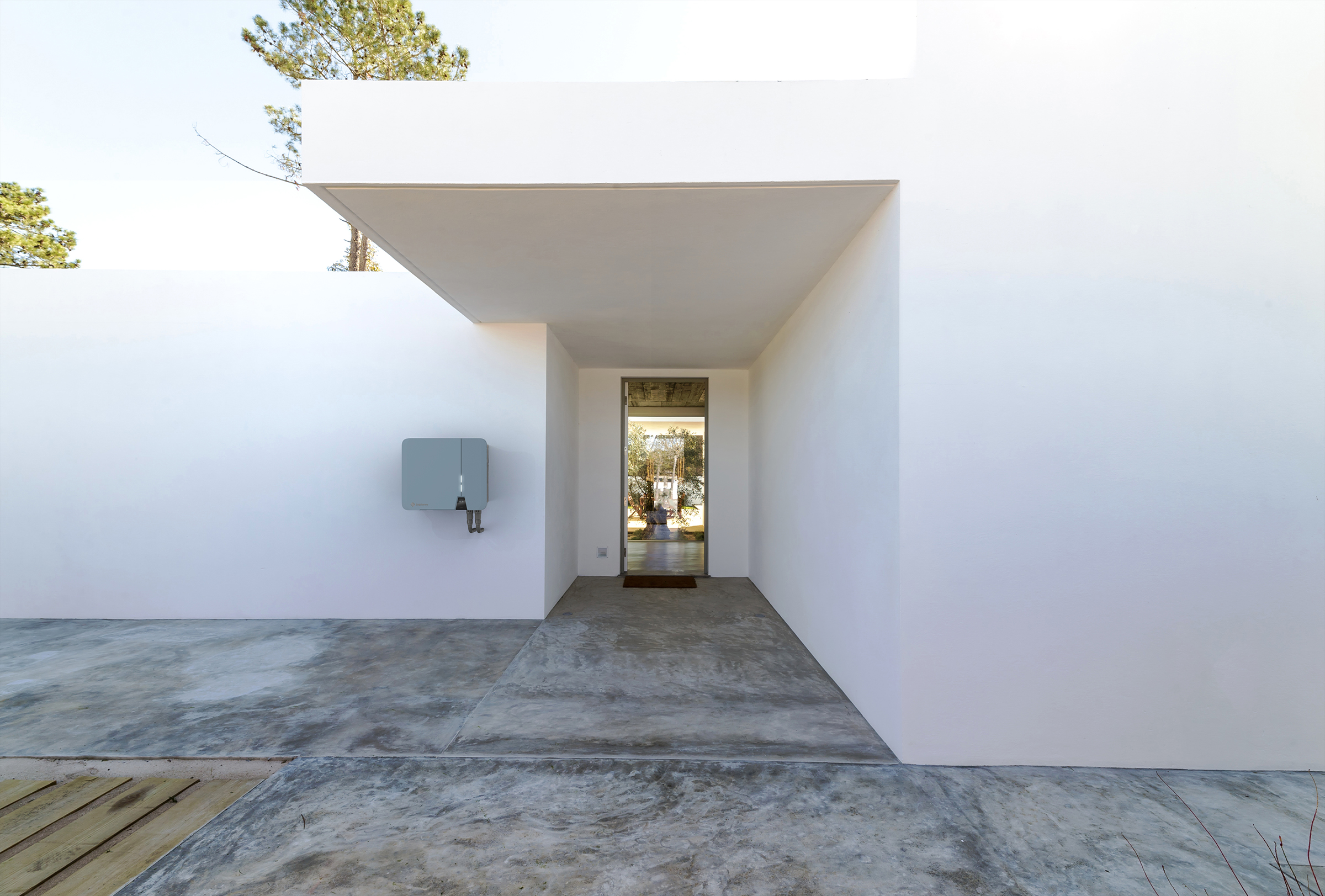 hybrid solar inverter, reddot design award, installed at door entrance