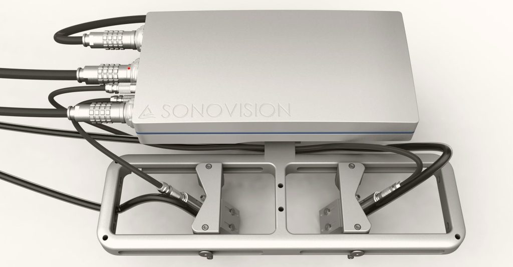 industrial design of an ultrasonic measuring tool, top view